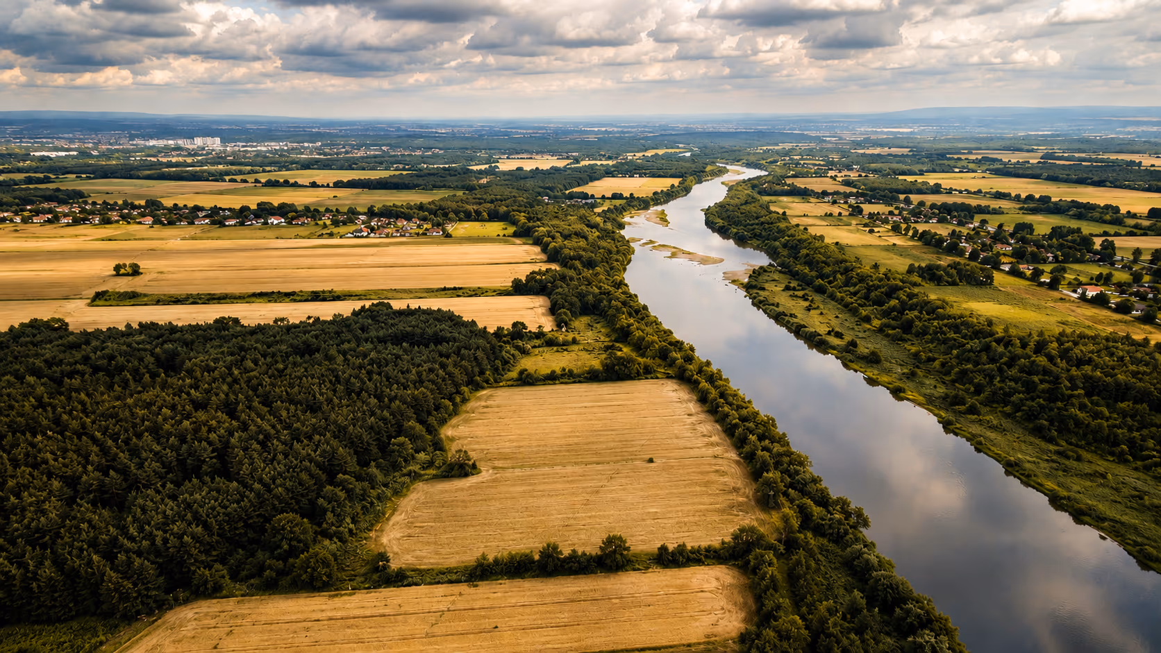 Wisła, pola zbożowe i lasy sosnowe na obrzeżach Krakowa